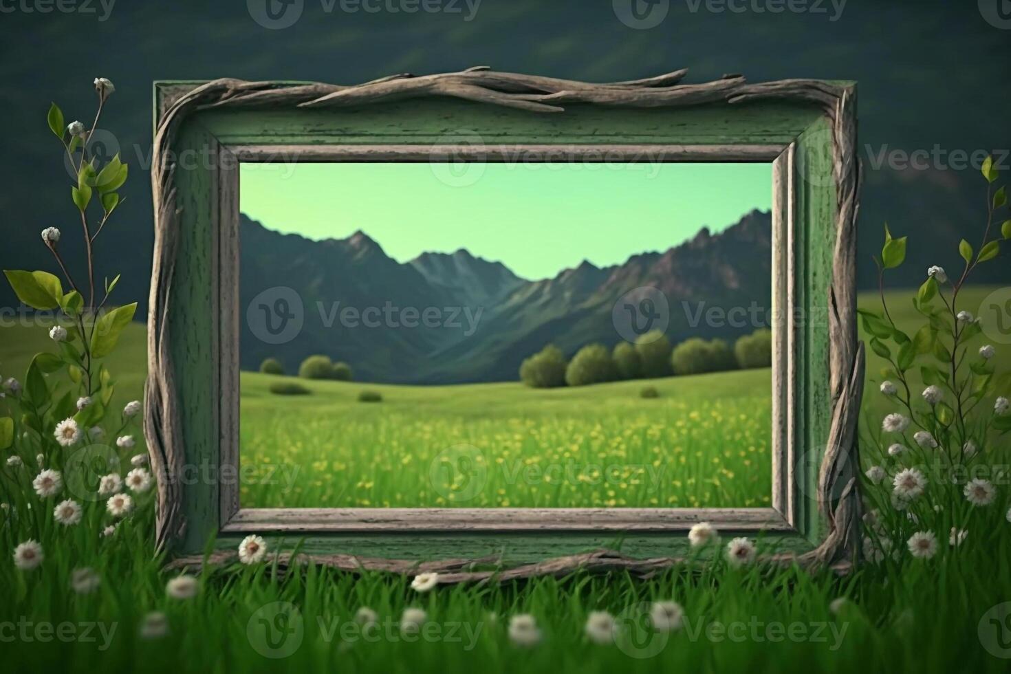 frame with empty space on summer green nature background photo