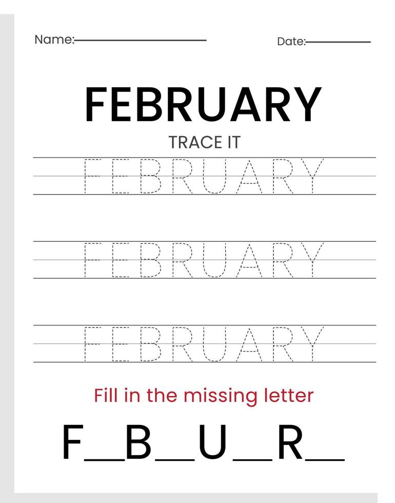 Months Handwriting Practice Worksheets vector