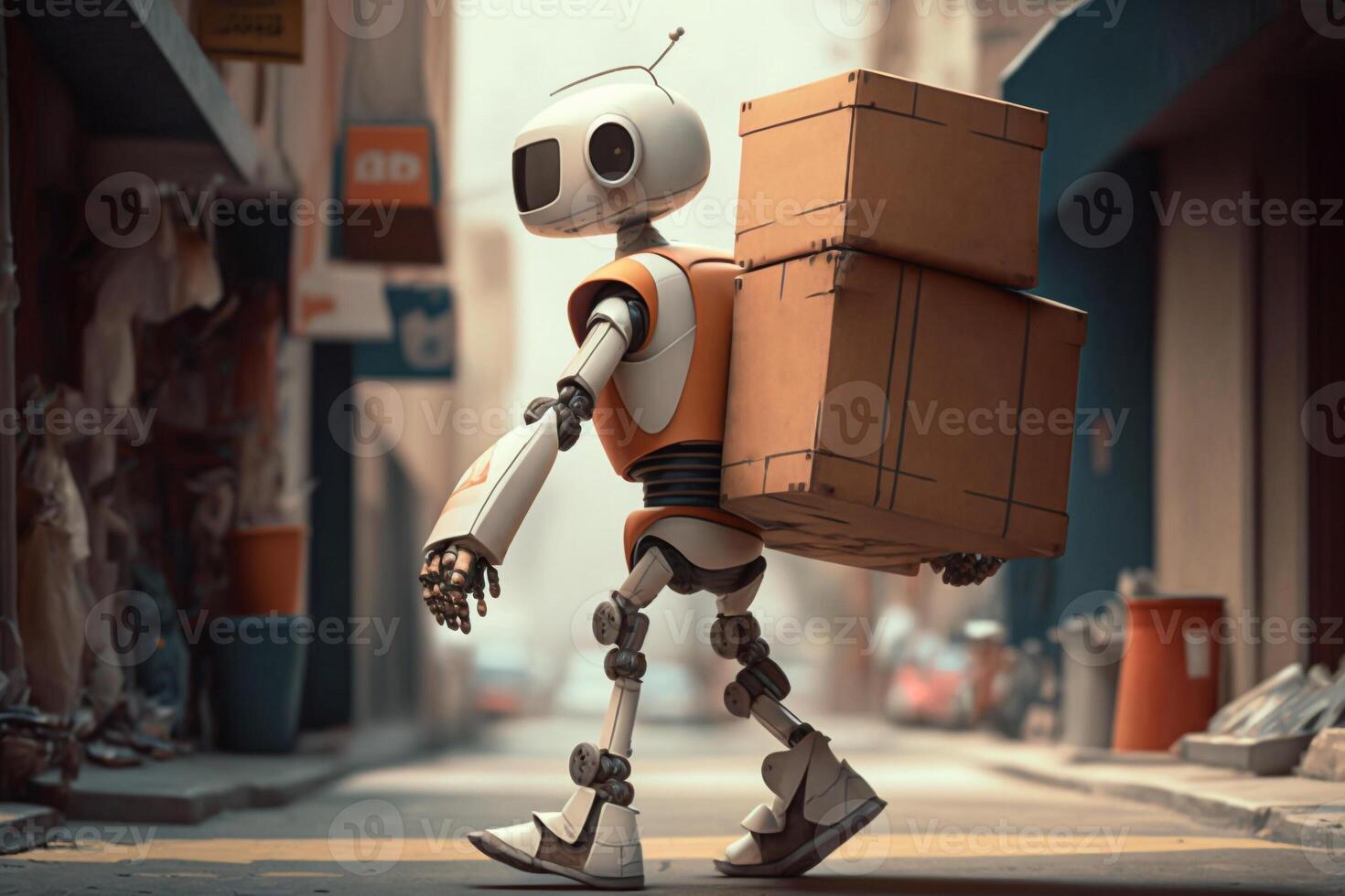 electro robot courier delivery food illustration photo