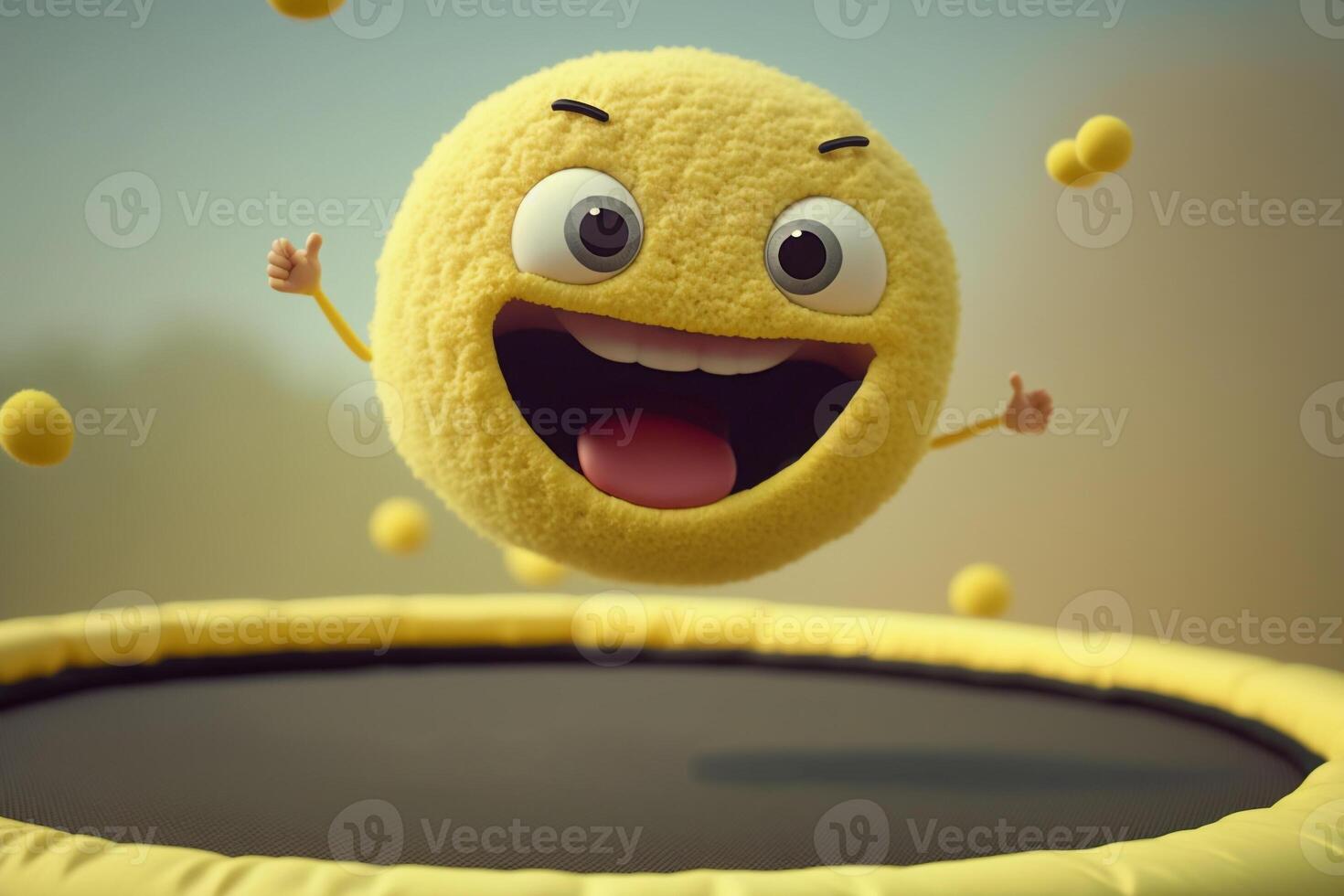 laughing funny emoji jumping the on the trampoline illustration photo