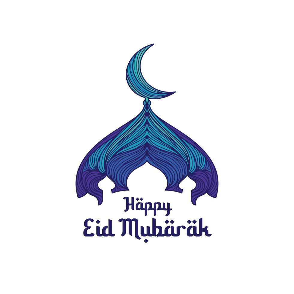Vector hand drawn eid alfitr greeting card with blue colour