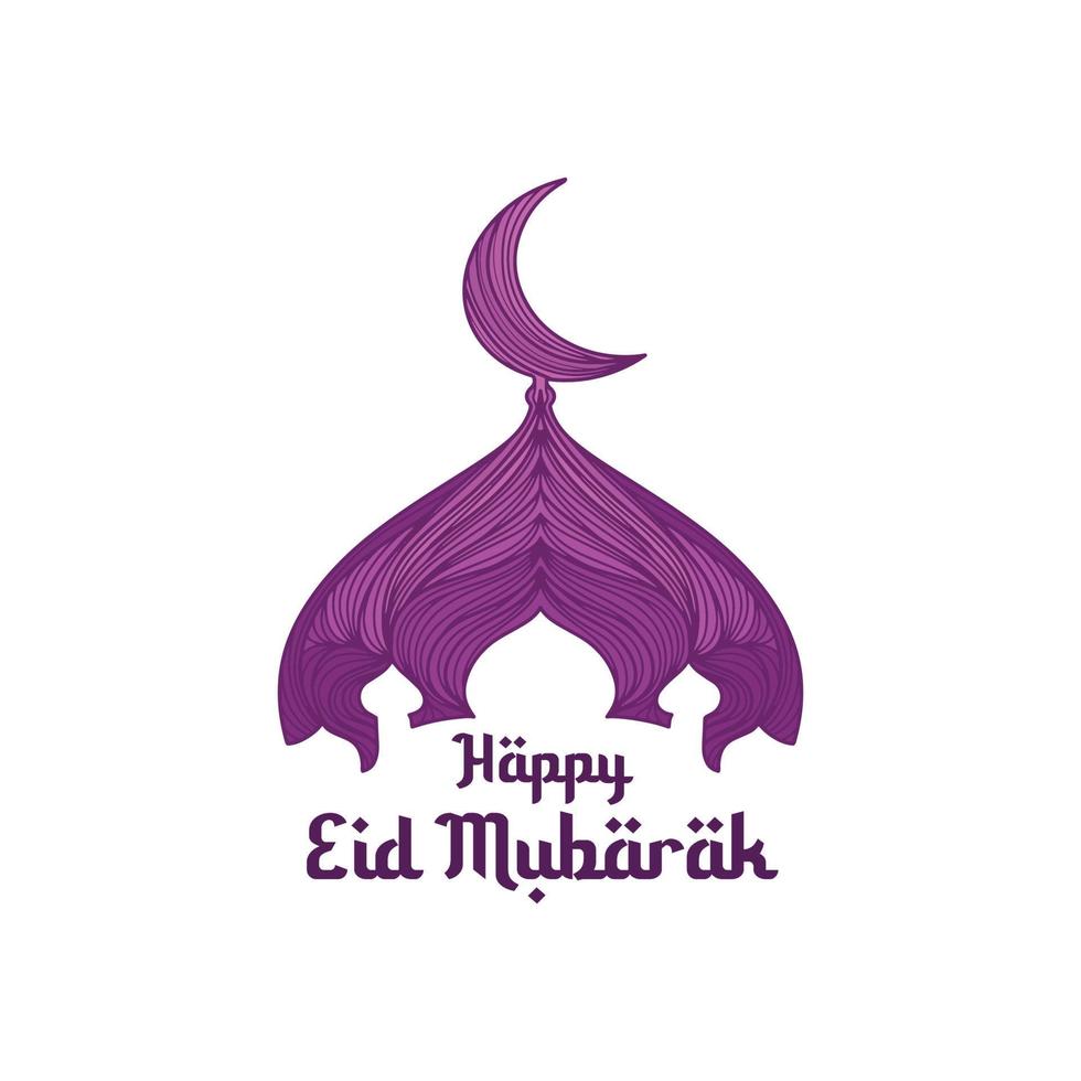 Vector hand drawn eid alfitr greeting card with purple colour