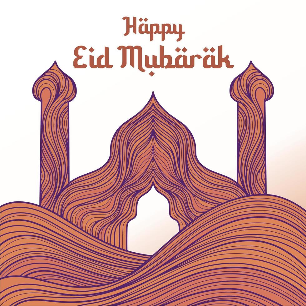 mano dibujado eid al-fitr - eid Mubarak ilustración con naranja color vector