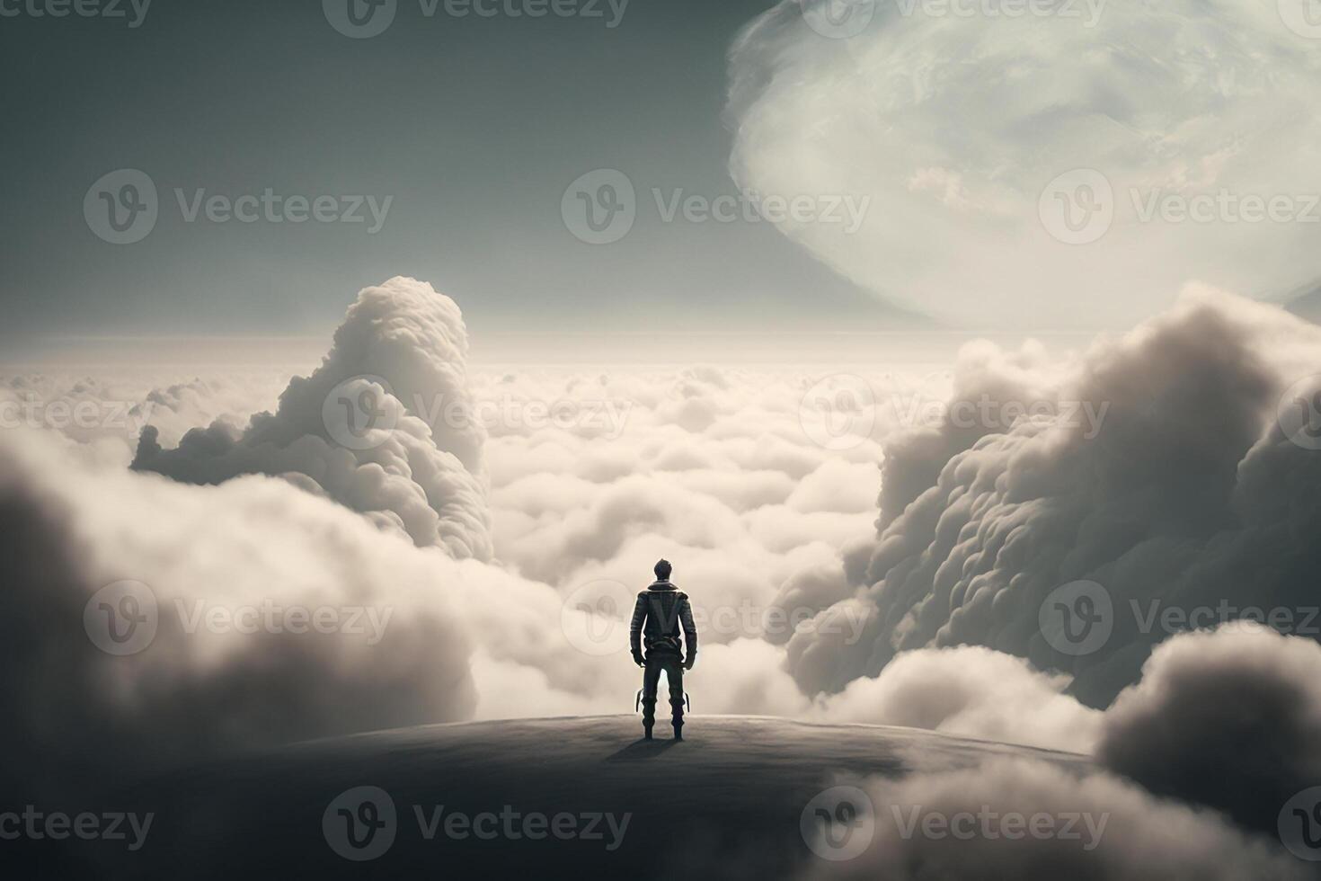 man high in the sky among white clouds, pure mind is the way to success photo