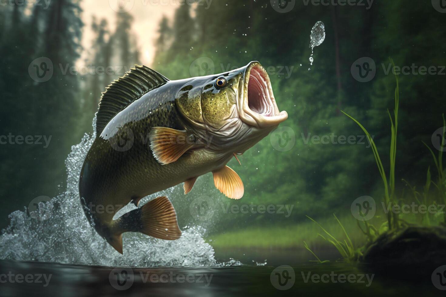 perch jump out of the water, big fish photo