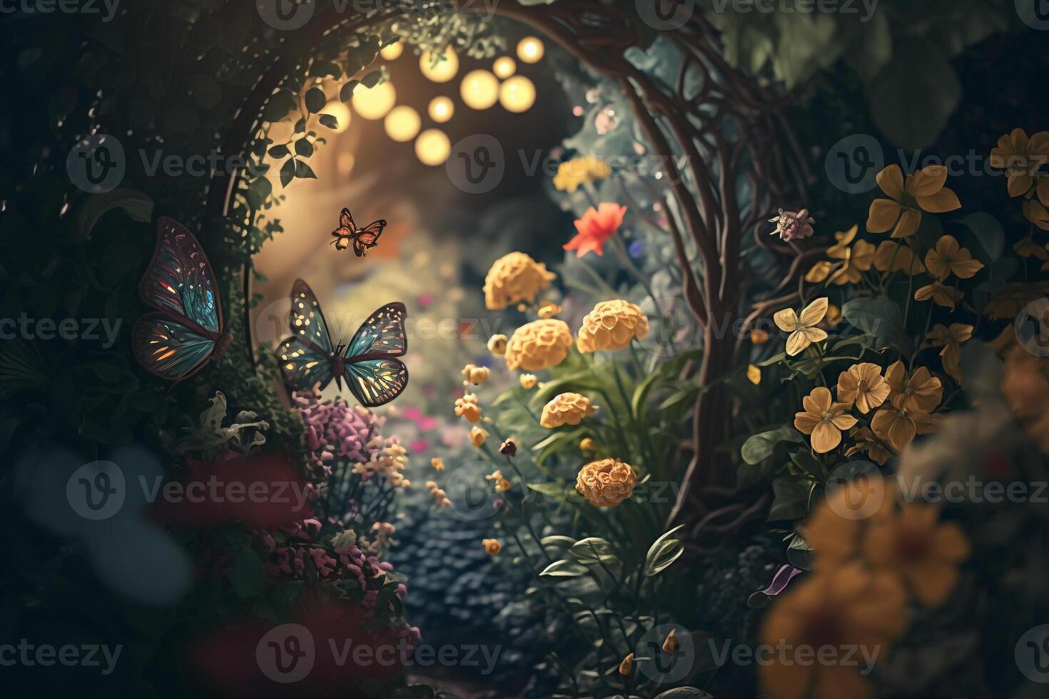 enchanted garden field with colorful flower photo