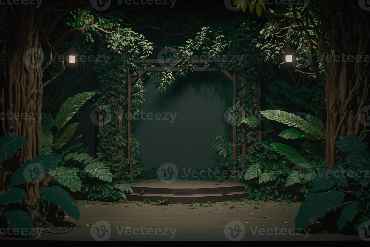 empty scene for advertising with green tropical jungle leaves photo