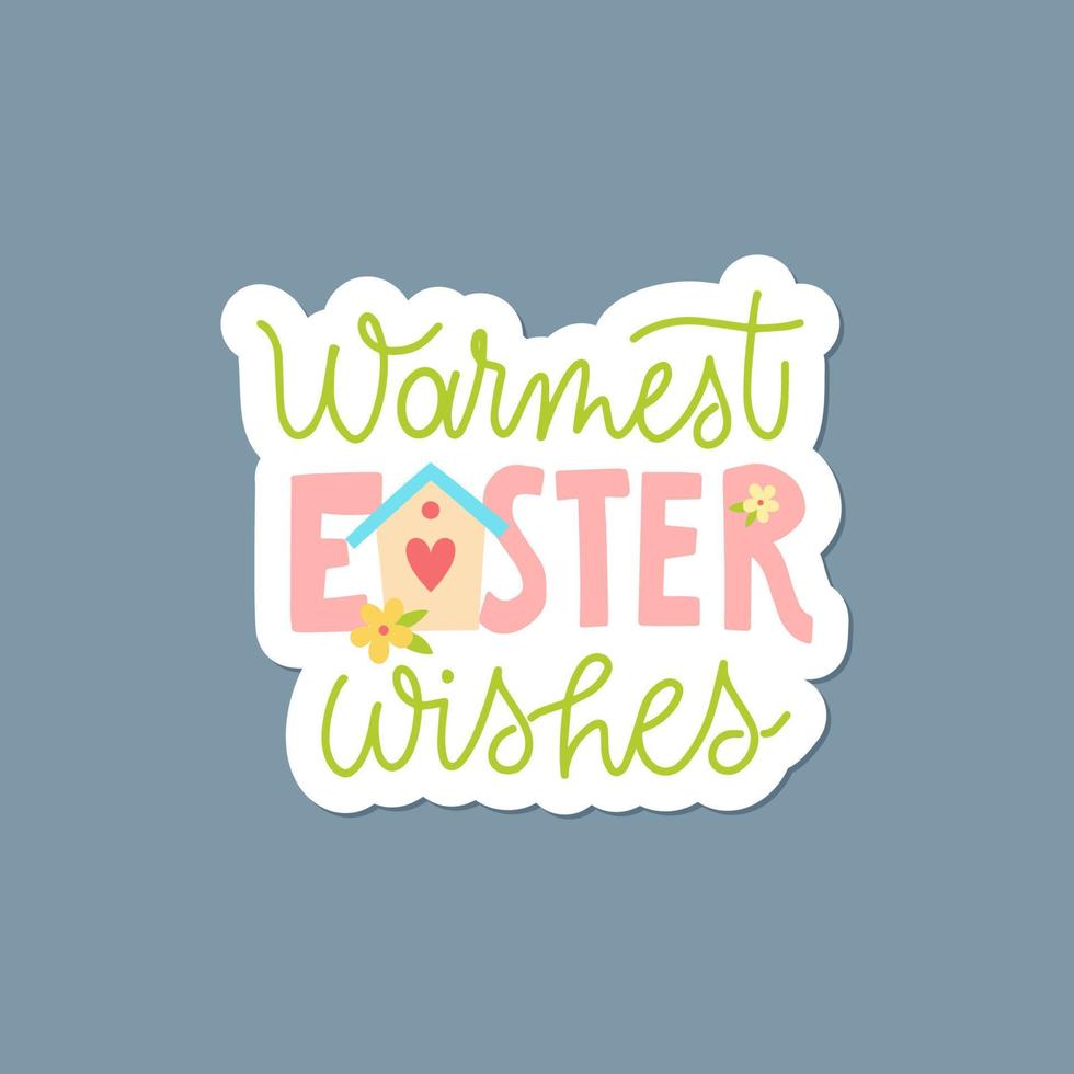 Joyful Happy Easter hand-drawn lettering for greeting cards, social media posts, stickers. Colorful candy pastels spring vector illustration in flat style.