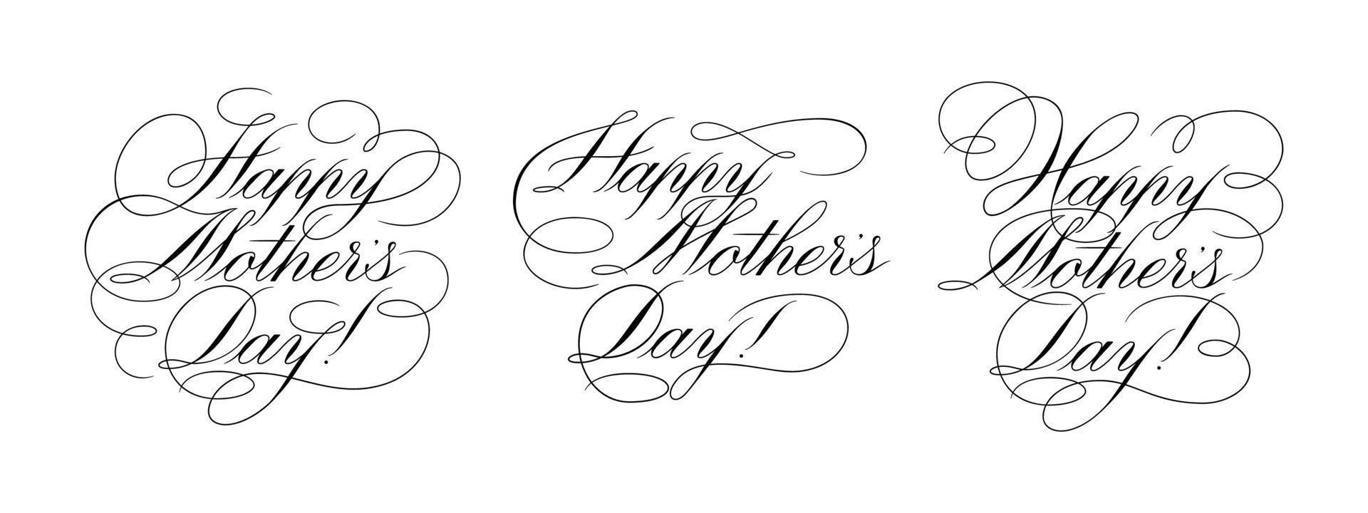 Happy Mothers Day - calligraphic lettering with elegant flourishes. Modern line calligraphy isolated on white background. Black ink illustration. Vector text in linear style.