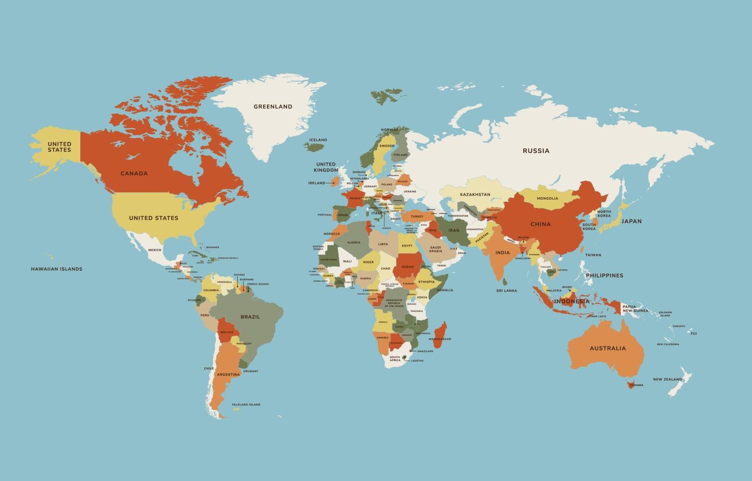 mundo mapa con terroso tono colores vector