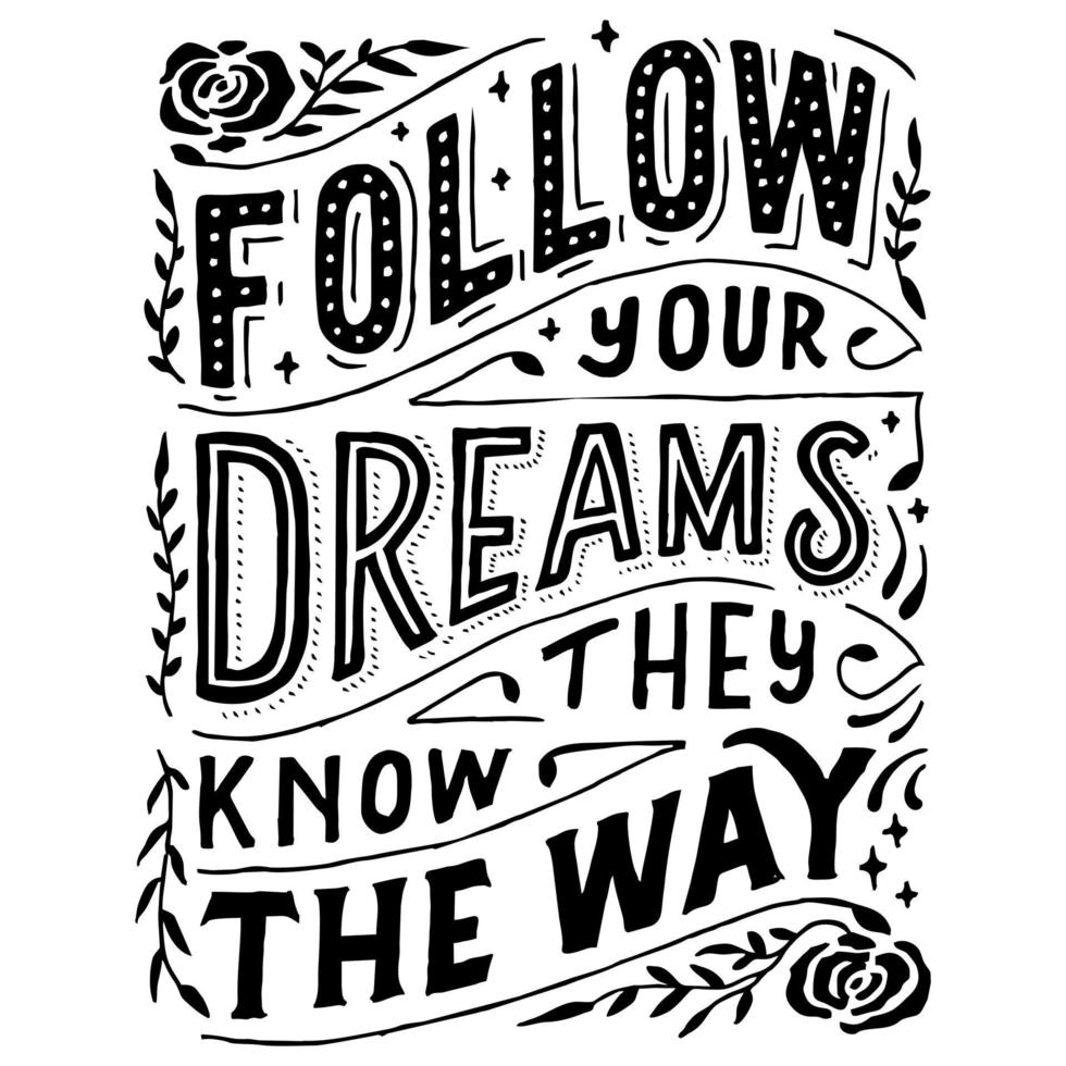 Retro typography quotes follow your dreams they know the way vector