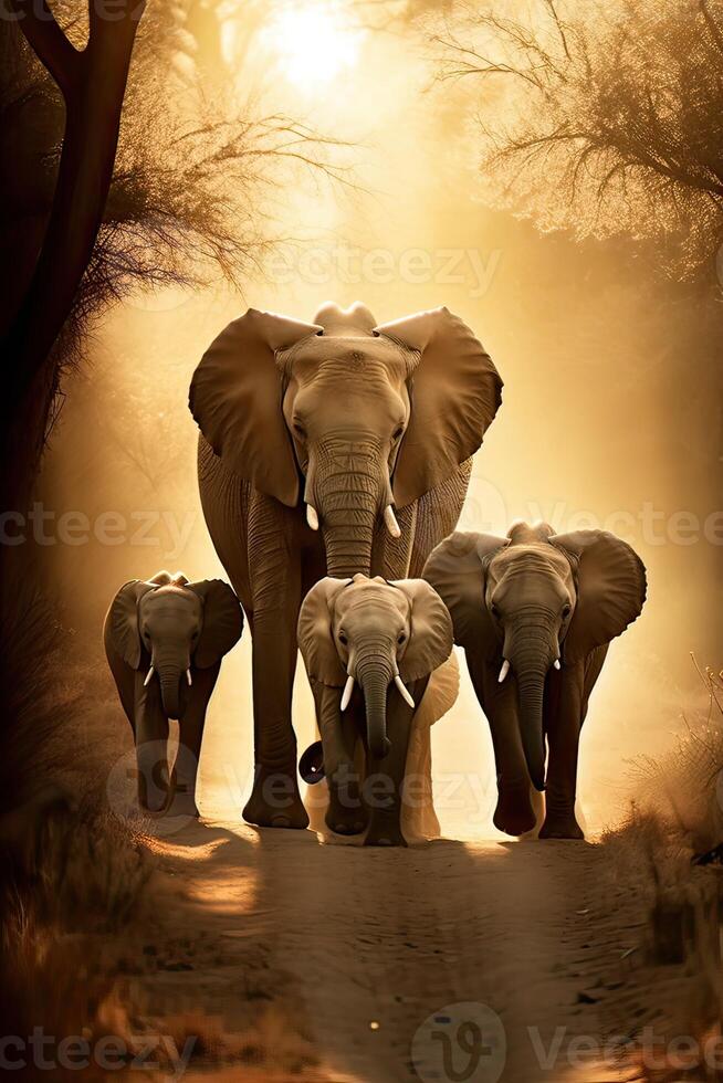 Beautiful Images of of African Elephants in Africa. Herd of Elephants in Africa walking through the grass. . photo