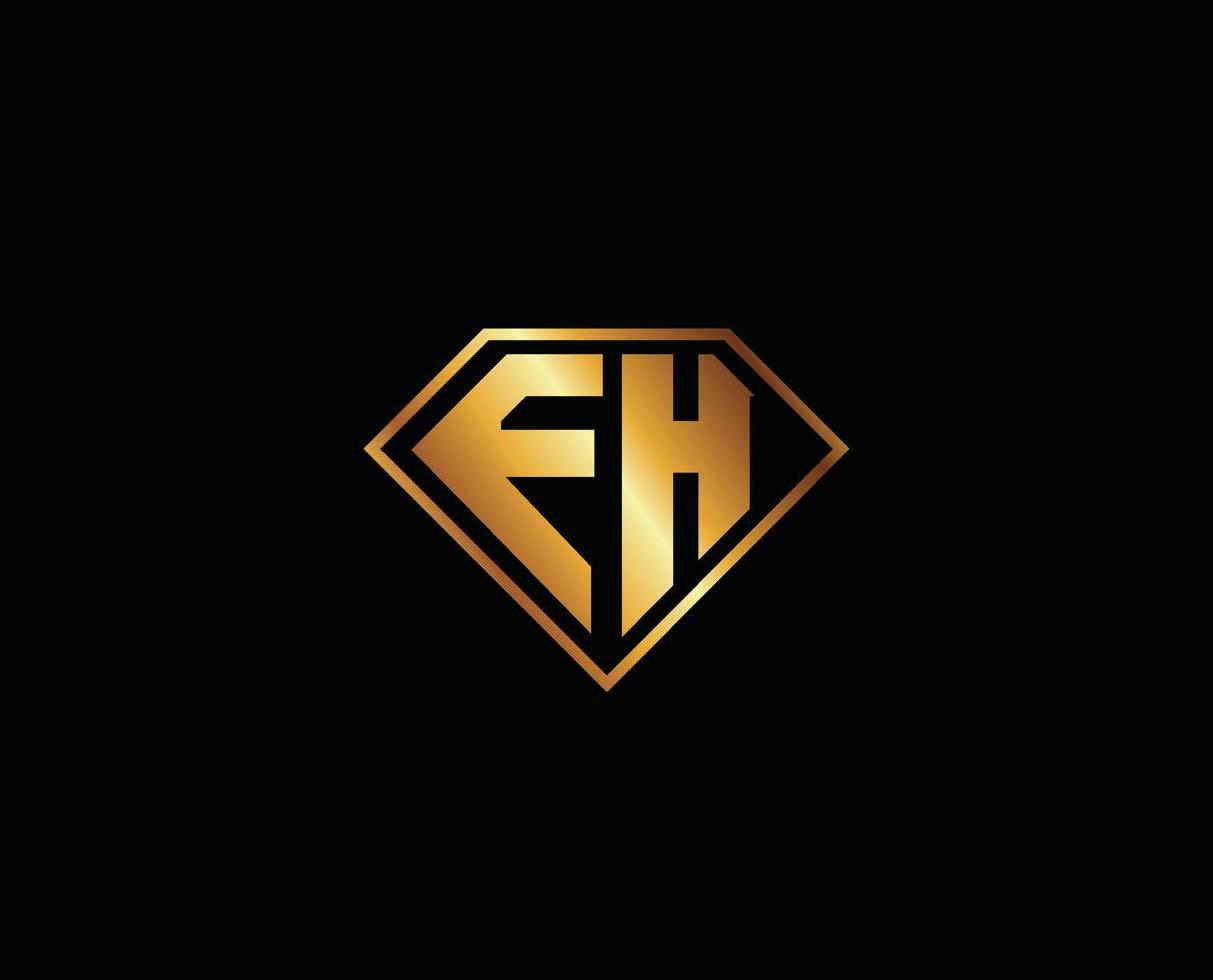 EH diamond shape gold color Letter Logo design vector