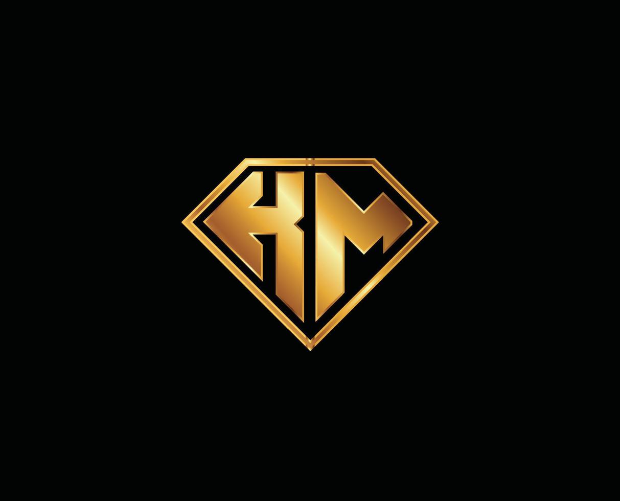 KM diamond shape gold color Letter Logo design vector