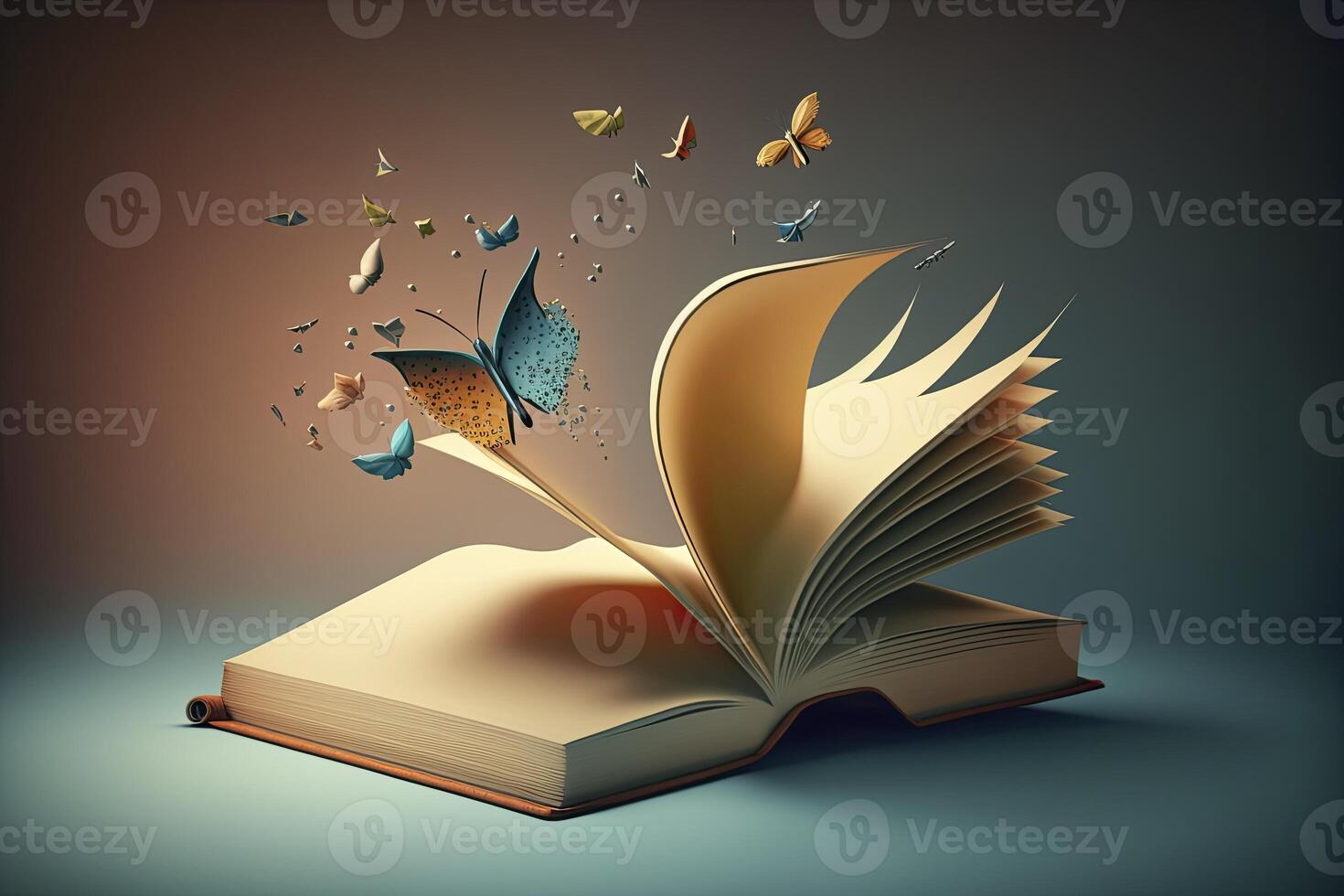 Open book with butterflies flying out of it. photo