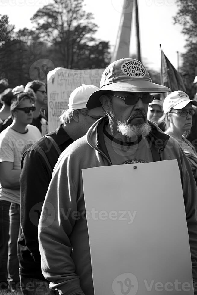 un grupo de activistas protestando en contra un propuesto. generativo ai foto