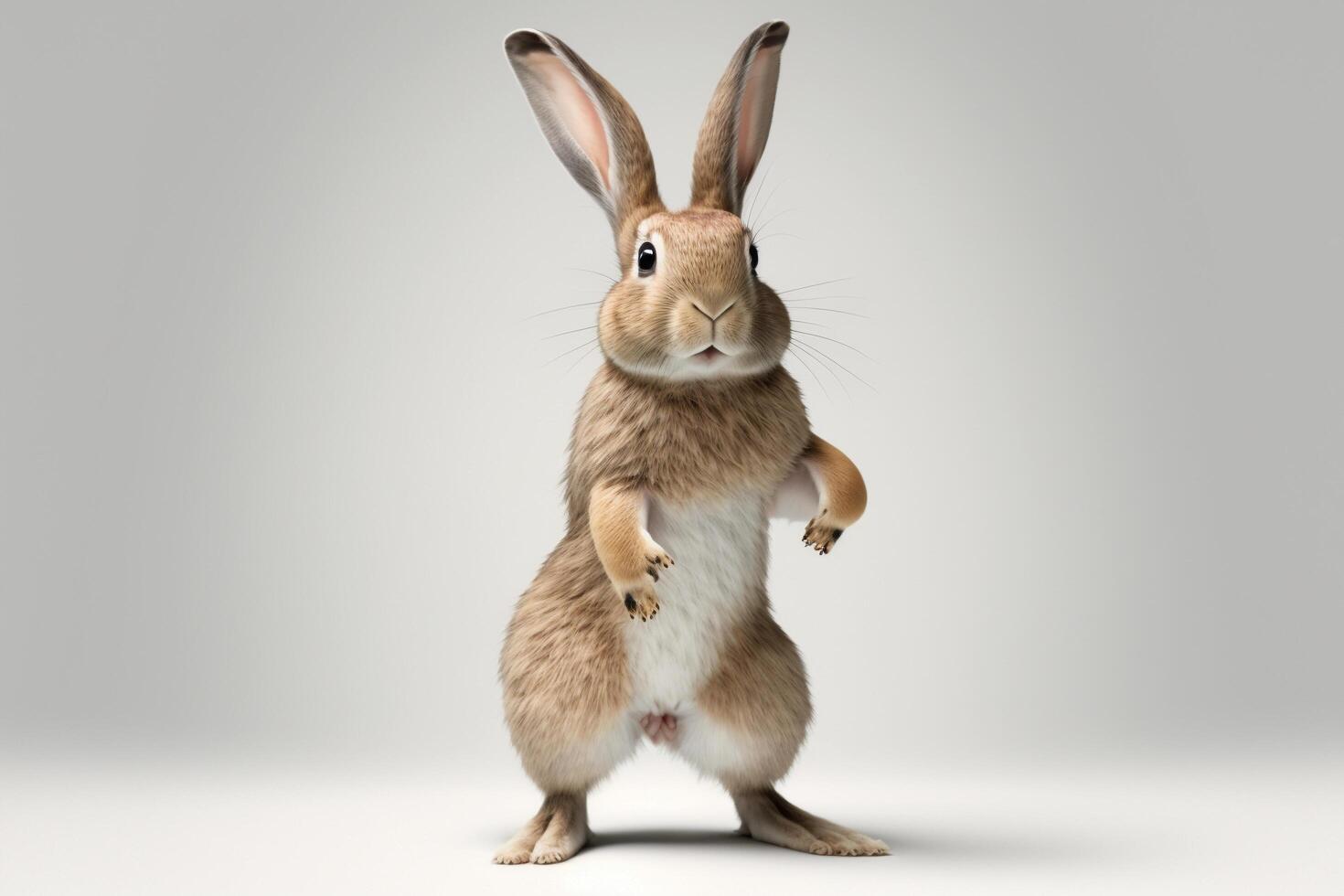 A brown rabbit standing on its hind legs, photo