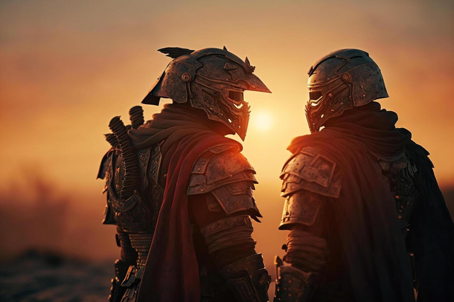 Two warriors standing next to each other, photo