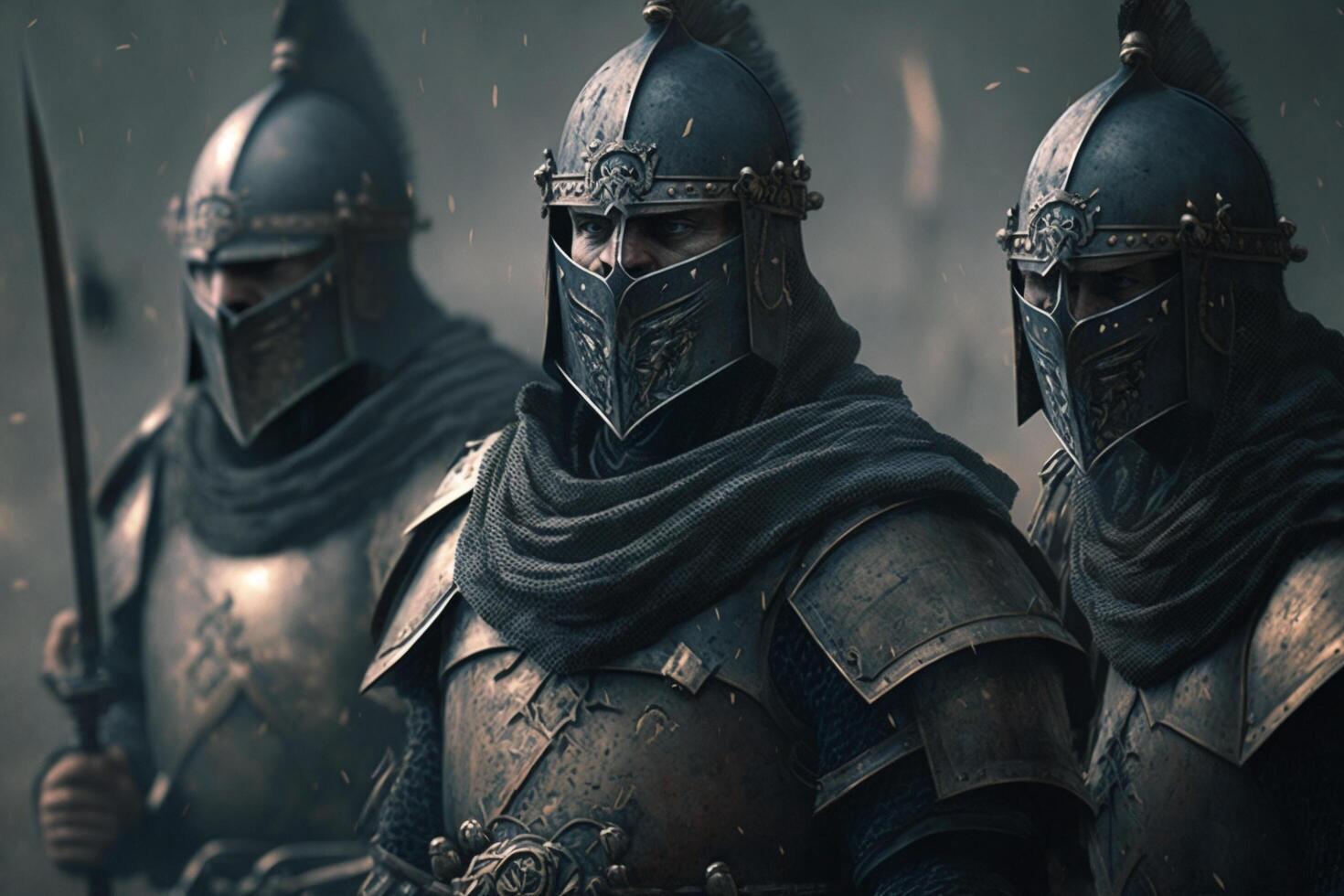 A group of knights standing next to each other, photo