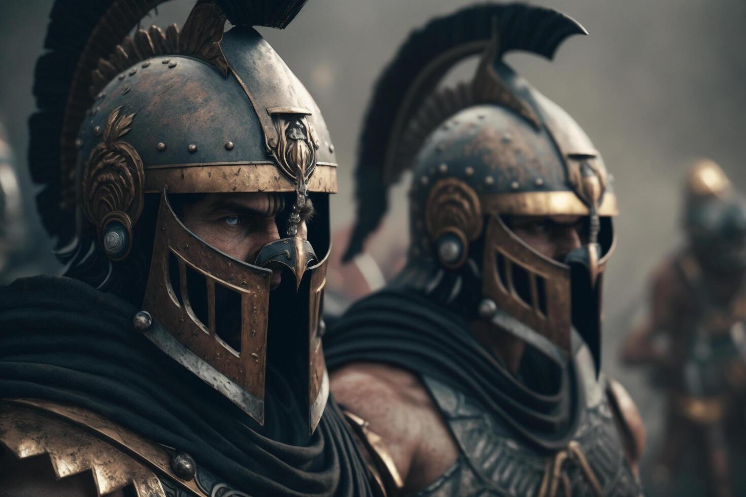 A close up of two men in armor, photo