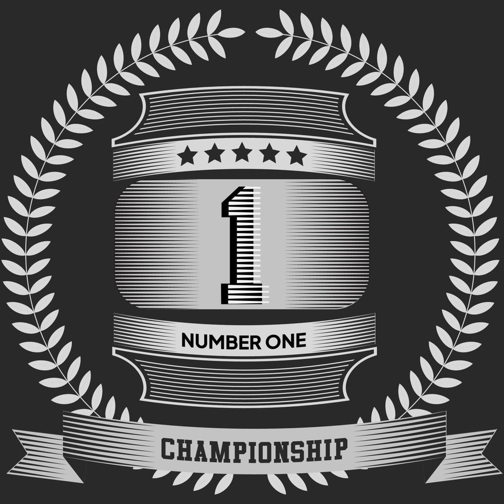 Linear winner emblem with number 1, wreath and ribbon. vector