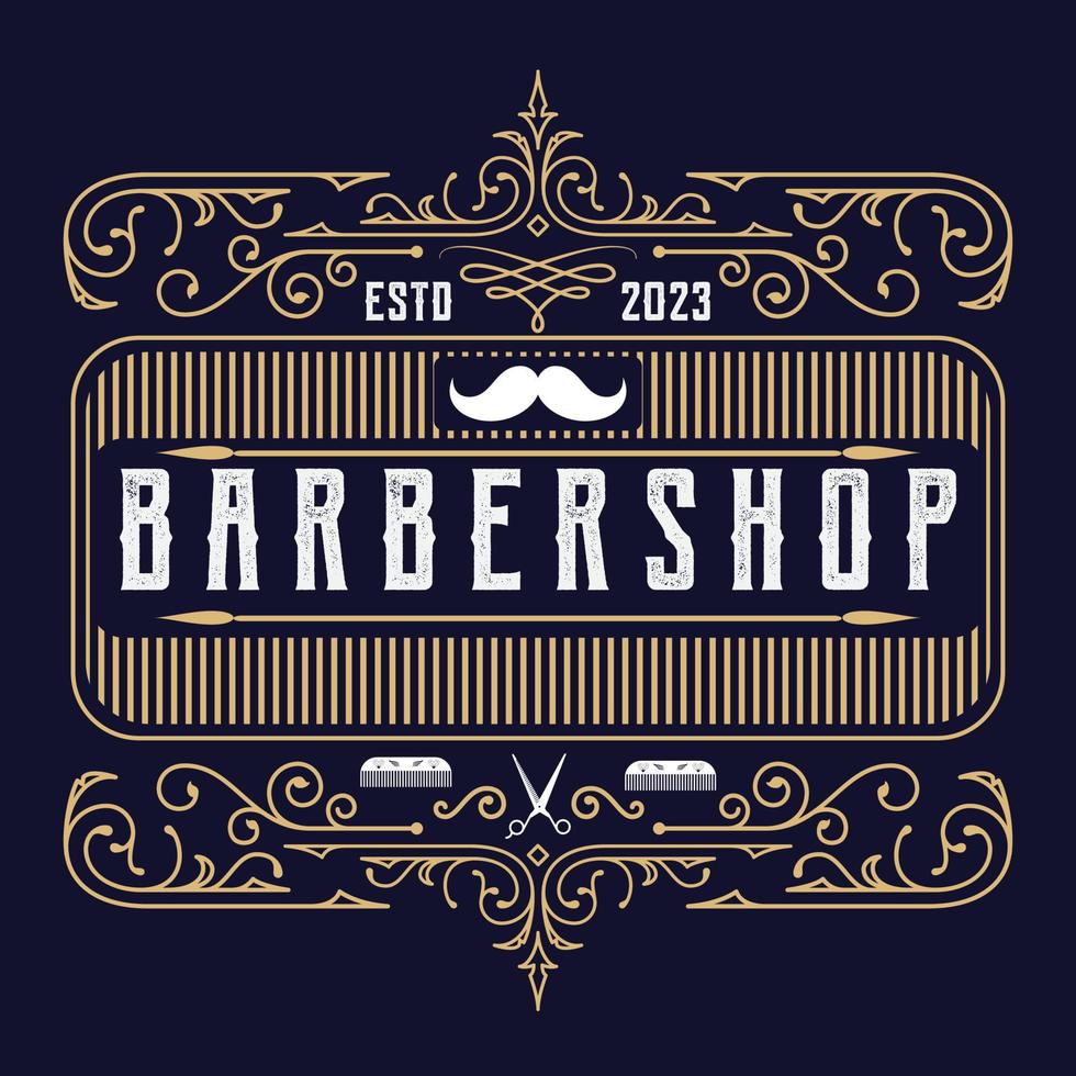 Barbershop logo design. Vintage lettering illustration on dark background. vector