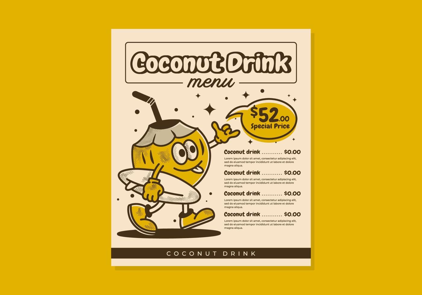 Flyer menu design for a coconut or surfing shop vector