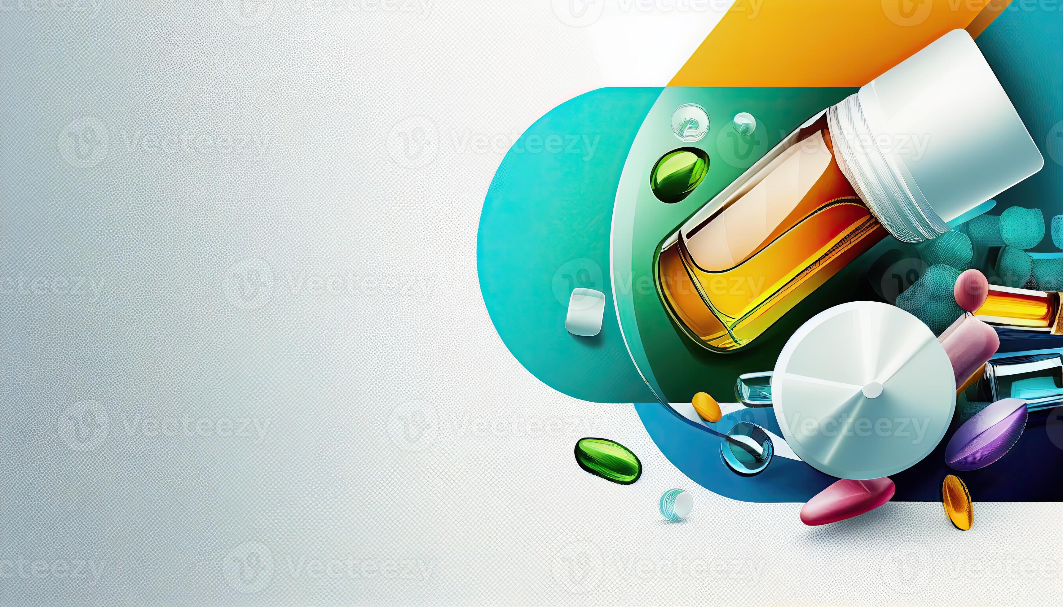 Pharmacology and pharmaceuticals healthcare background with copy space