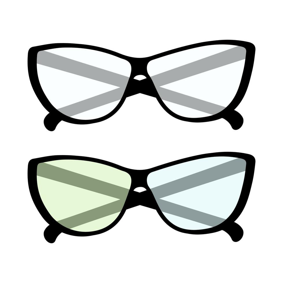 Set of 2 pairs of glasses with clear and colored lenses. Happy bespectacled man day. Sticker. Icon vector