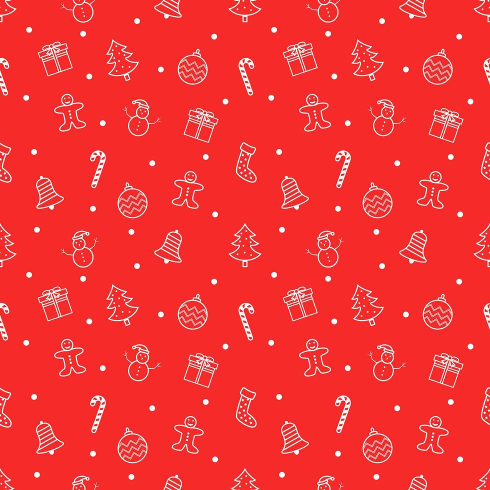 Christmas vector seamless pattern with gift boxes and snowflakes on red background.
