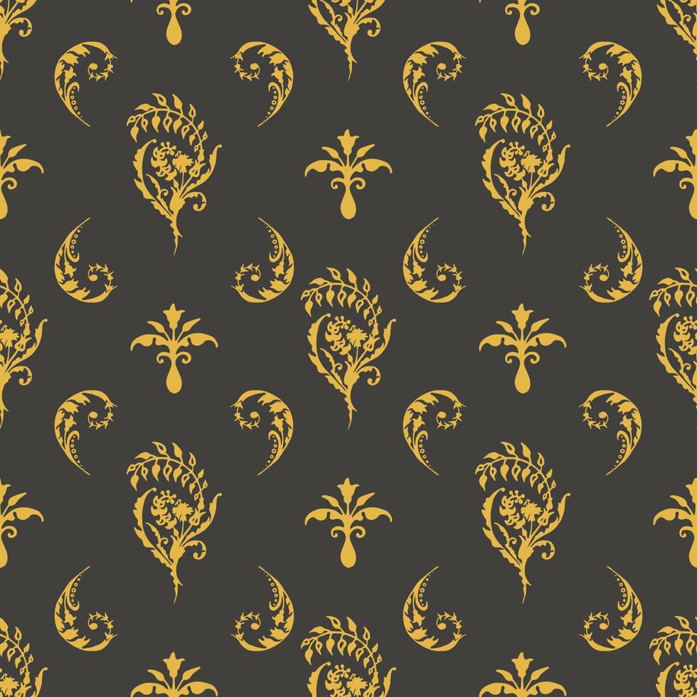 Wallpaper baroque, damask, seamless vector gold and black ornament.