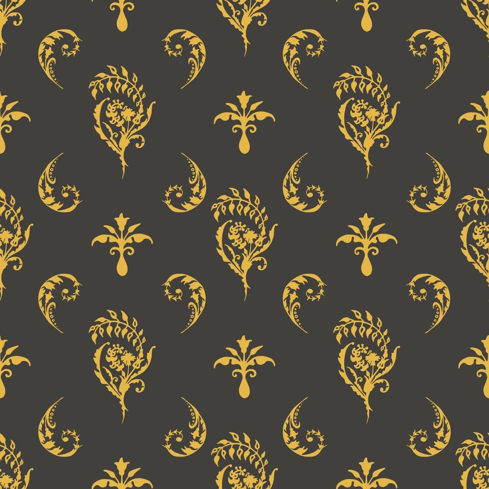 Wallpaper baroque, damask, seamless vector gold and black ornament.