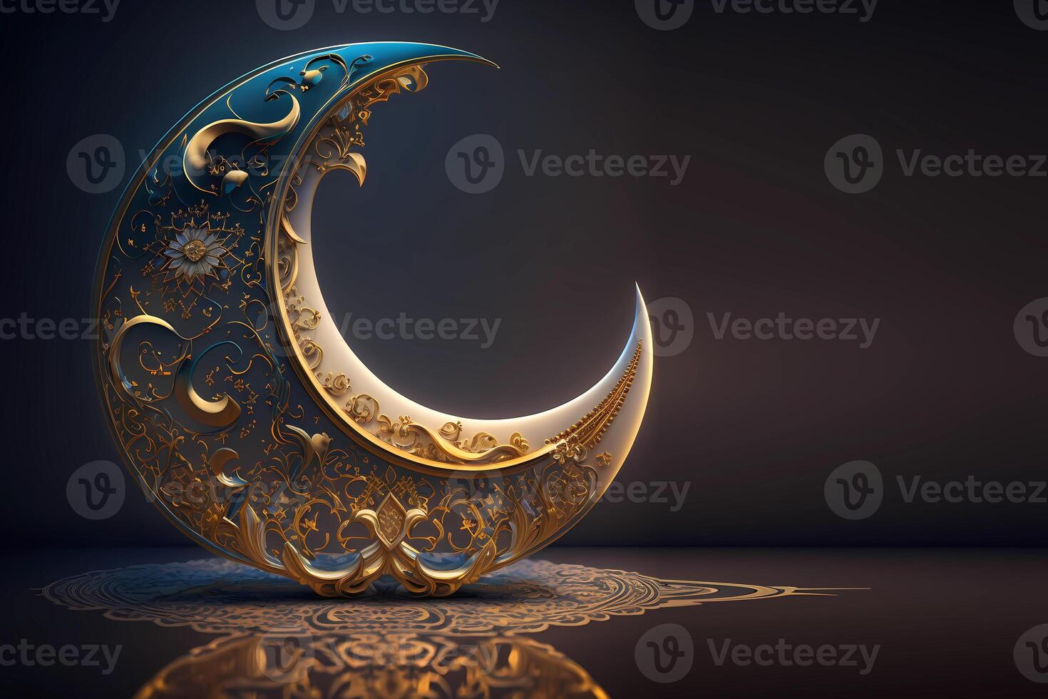 Eid Mubarak Crescent moon greeting card, poster, banner design, background illustration, islamic ornament, , generative, ai, photo