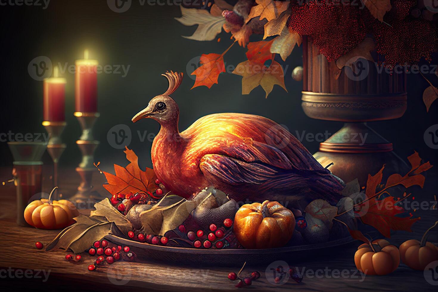 Thanksgiving day holiday illustration, celebration background with food. photo