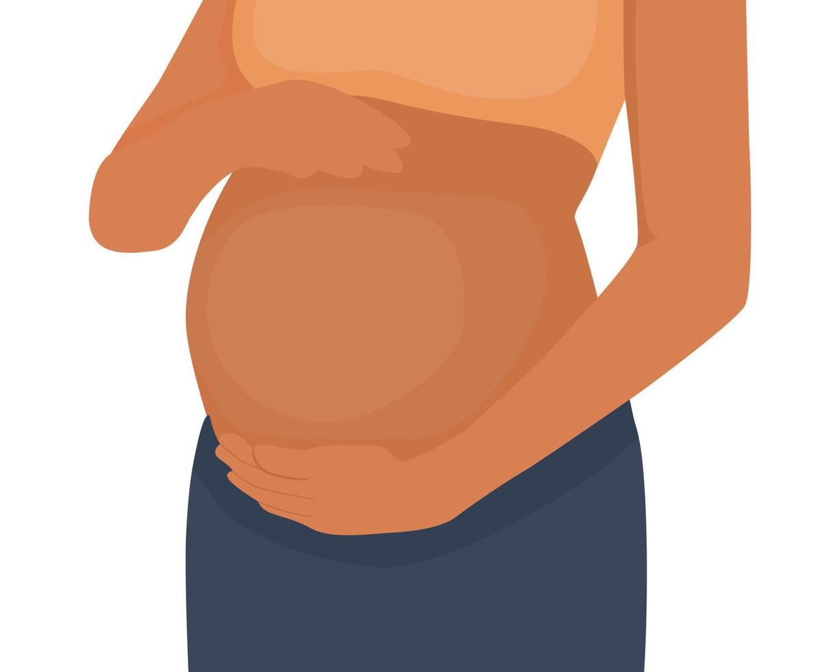 Young pregnant African woman touching her big belly vector