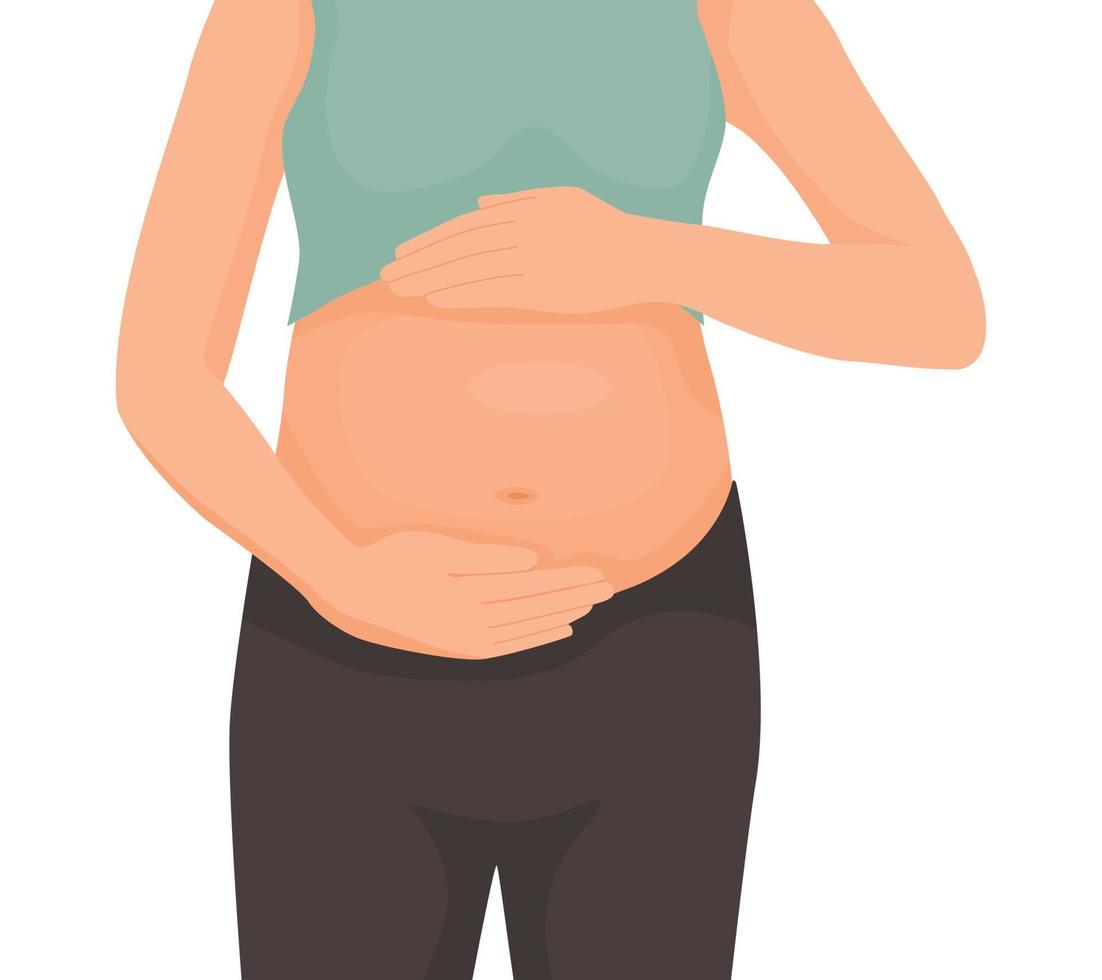 Young pregnant woman touching her big belly vector