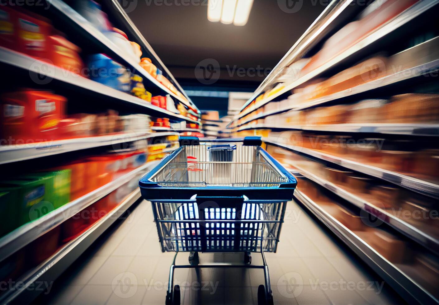 supermercado tienda de comestibles compras carro borroso antecedentes - ai generado imagen foto