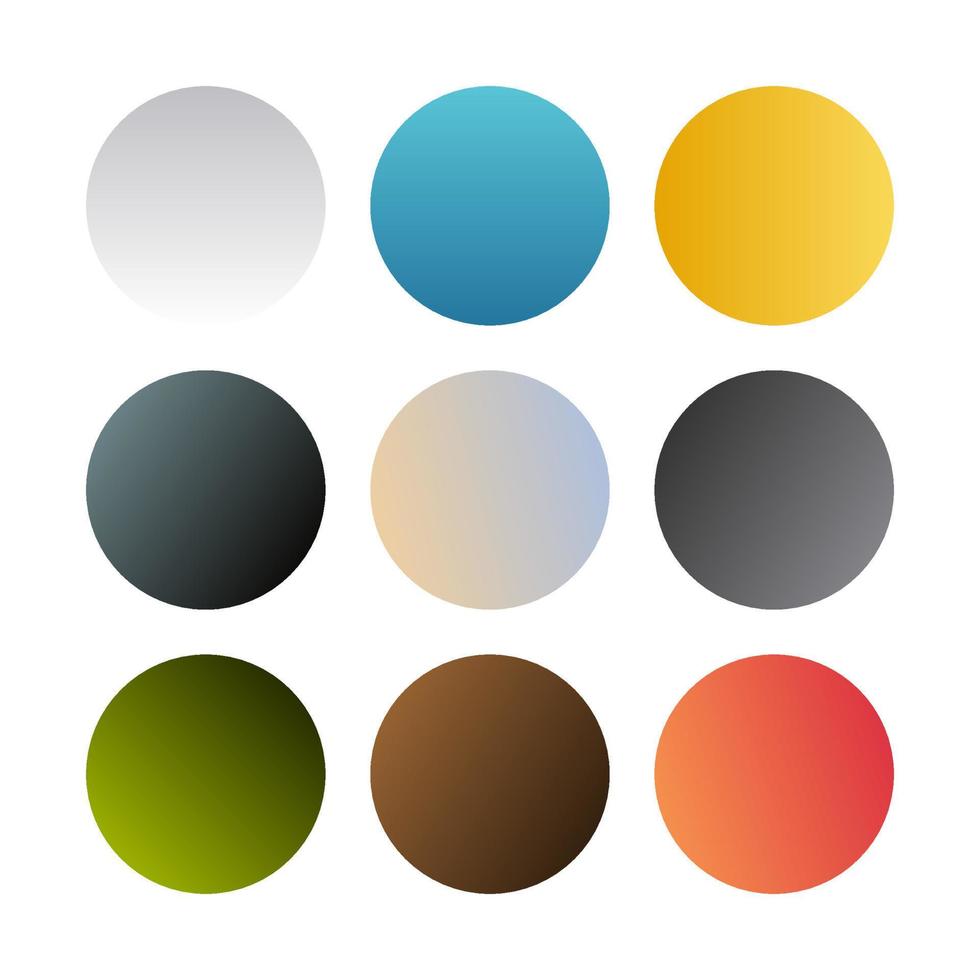 Round gradients spheres. Set of nine trendy multicolored Gradients. Vector illustration