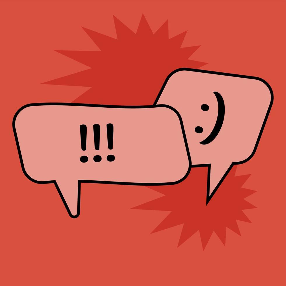 Communication speech bubbles on red background. Vector illustration