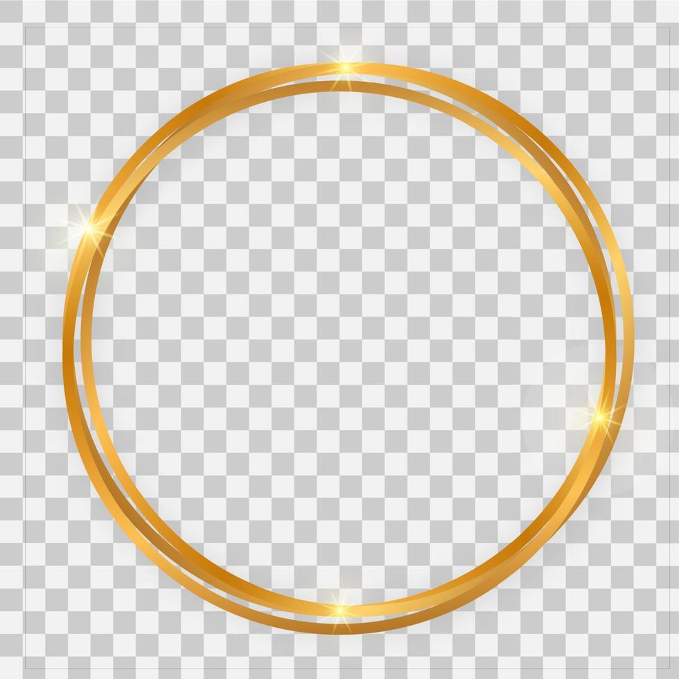triple oro brillante circulo marco con brillante efectos y oscuridad vector