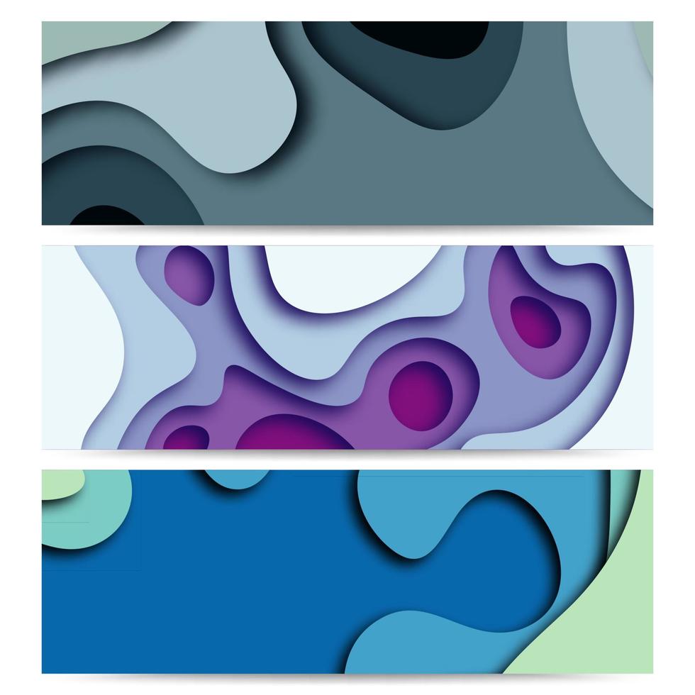 Set of three abstract Background with Paper Cut shapes banner design. Vector illustration.