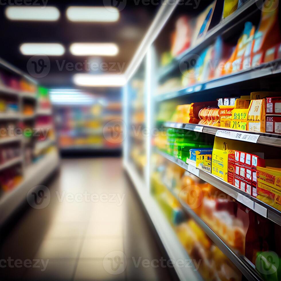 realista difuminar antecedentes de almacenar, Departamento almacenar, supermercado o tienda de comestibles Tienda - ai generado imagen foto