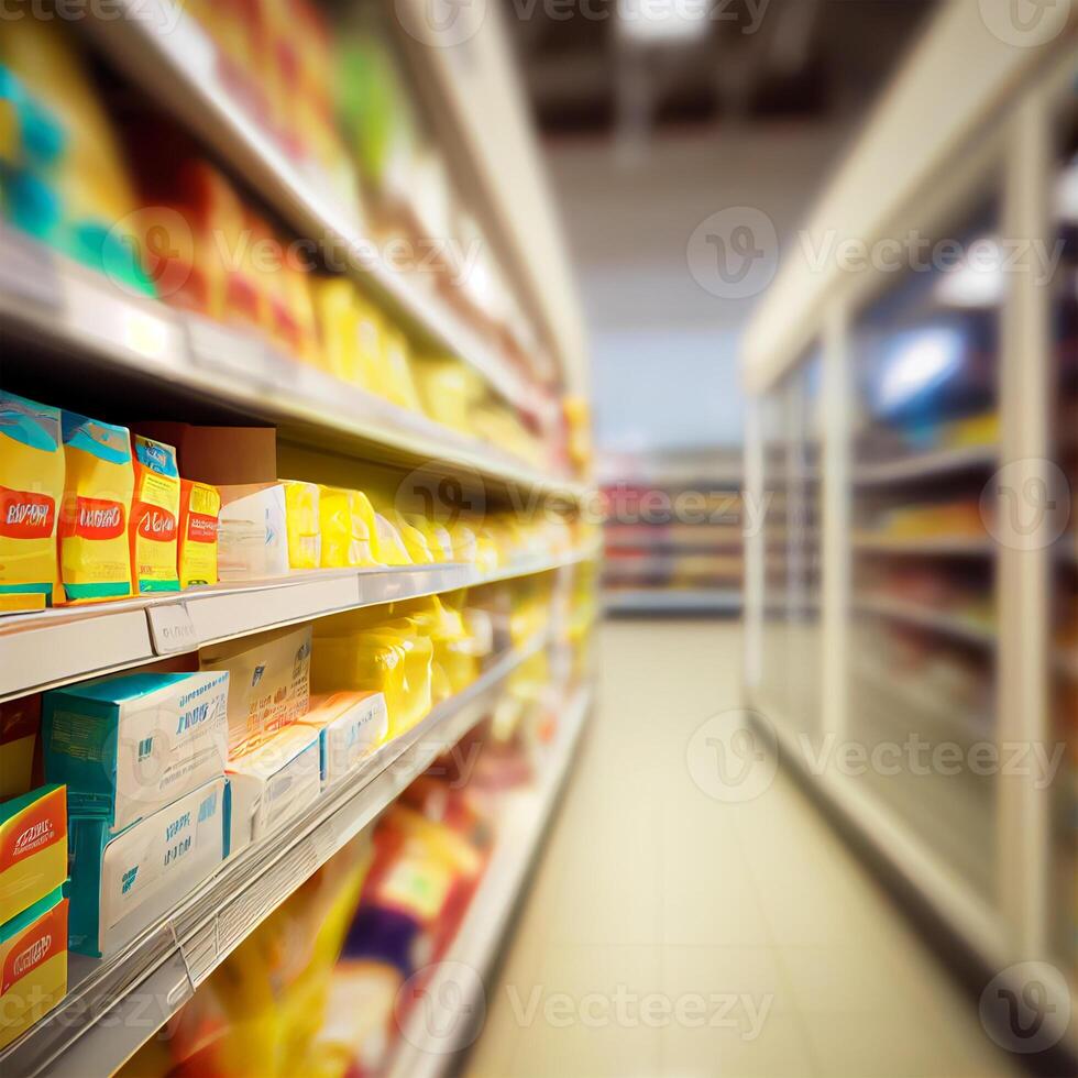 realista difuminar antecedentes de almacenar, Departamento almacenar, supermercado o tienda de comestibles Tienda - ai generado imagen foto