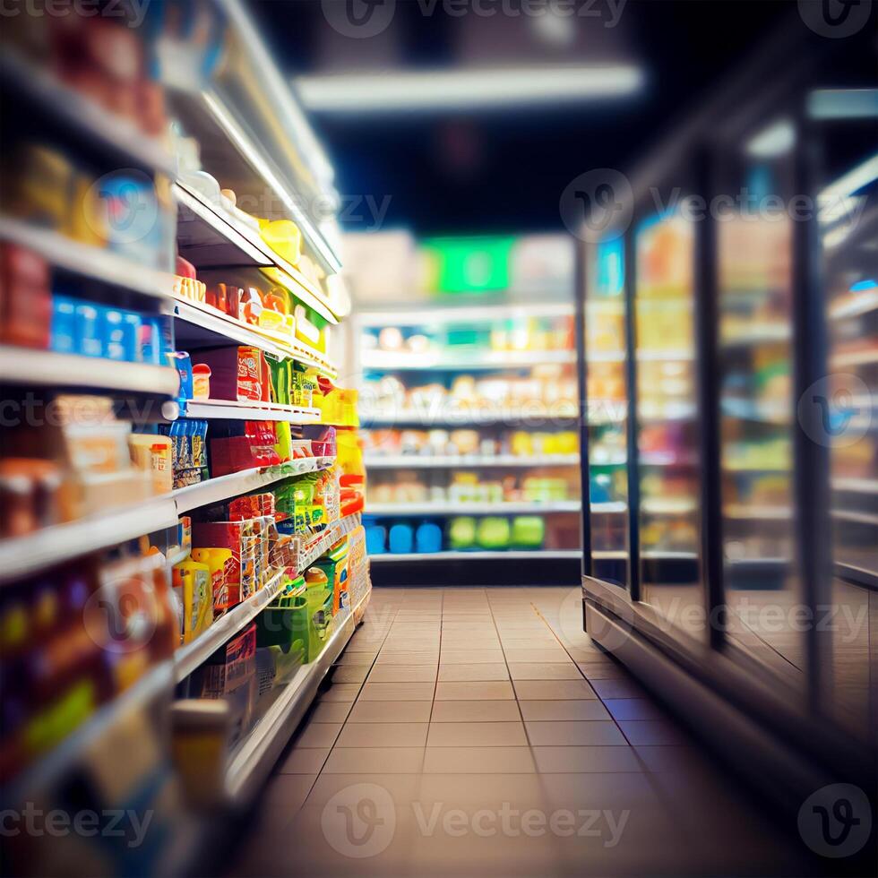 Realistic Blur Background of Store, Department Store, Supermarket or Grocery Store - Image photo