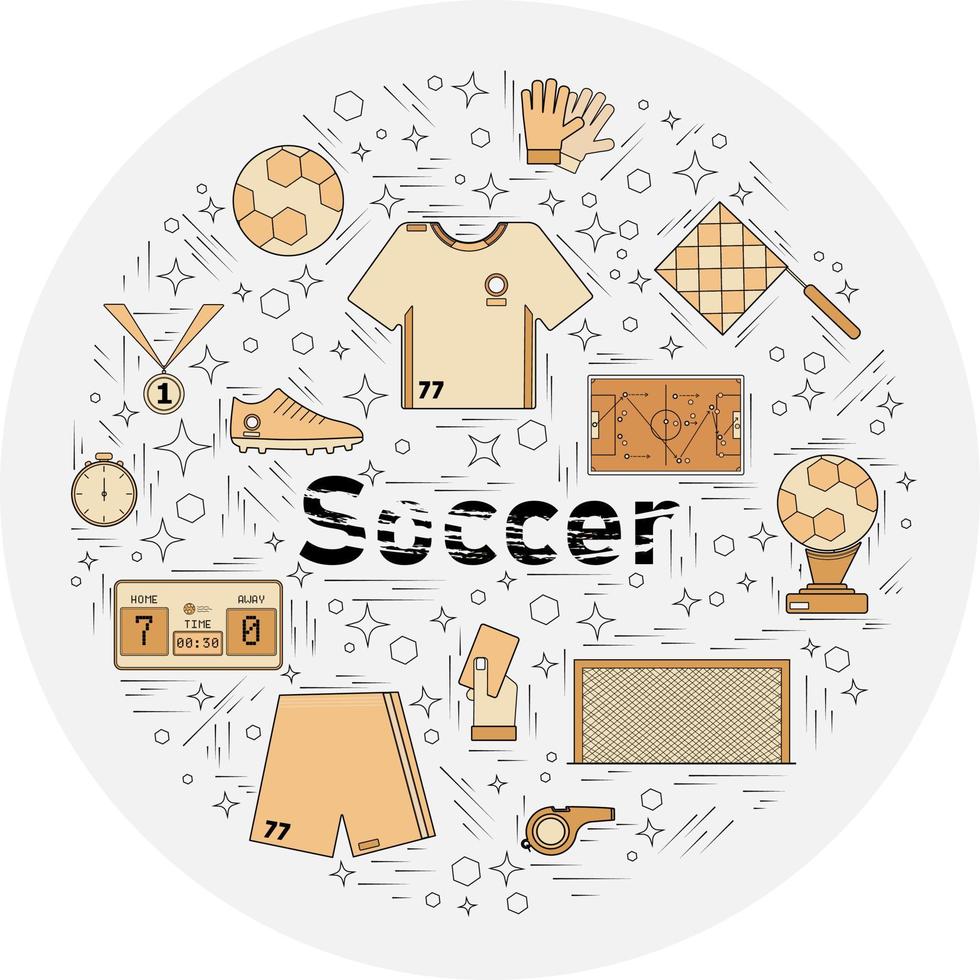 Soccer lcircle of elements brown vector