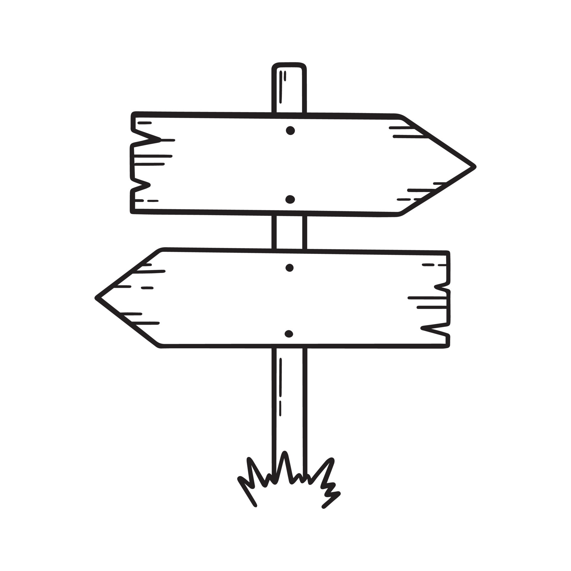 Wooden road sign doodle. Wooden direction sign and arrows in sketch
