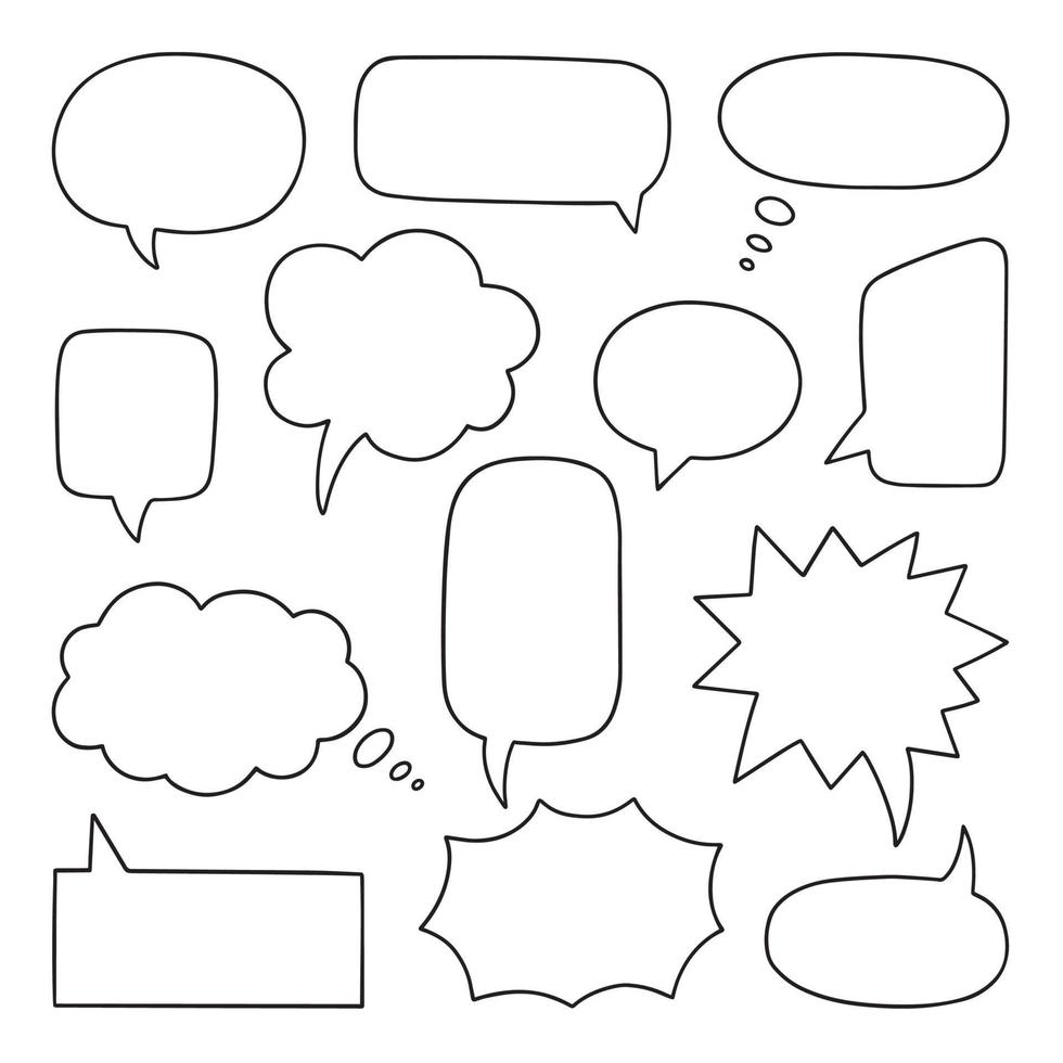 mano dibujado conjunto de habla burbuja garabatear. vector ilustración aislado en blanco antecedentes.
