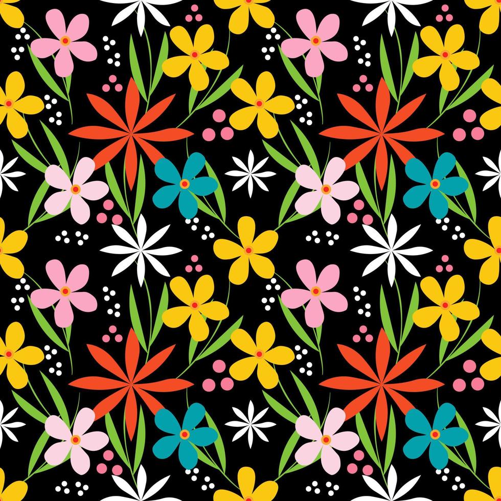 Folk art floral seamless pattern background vector