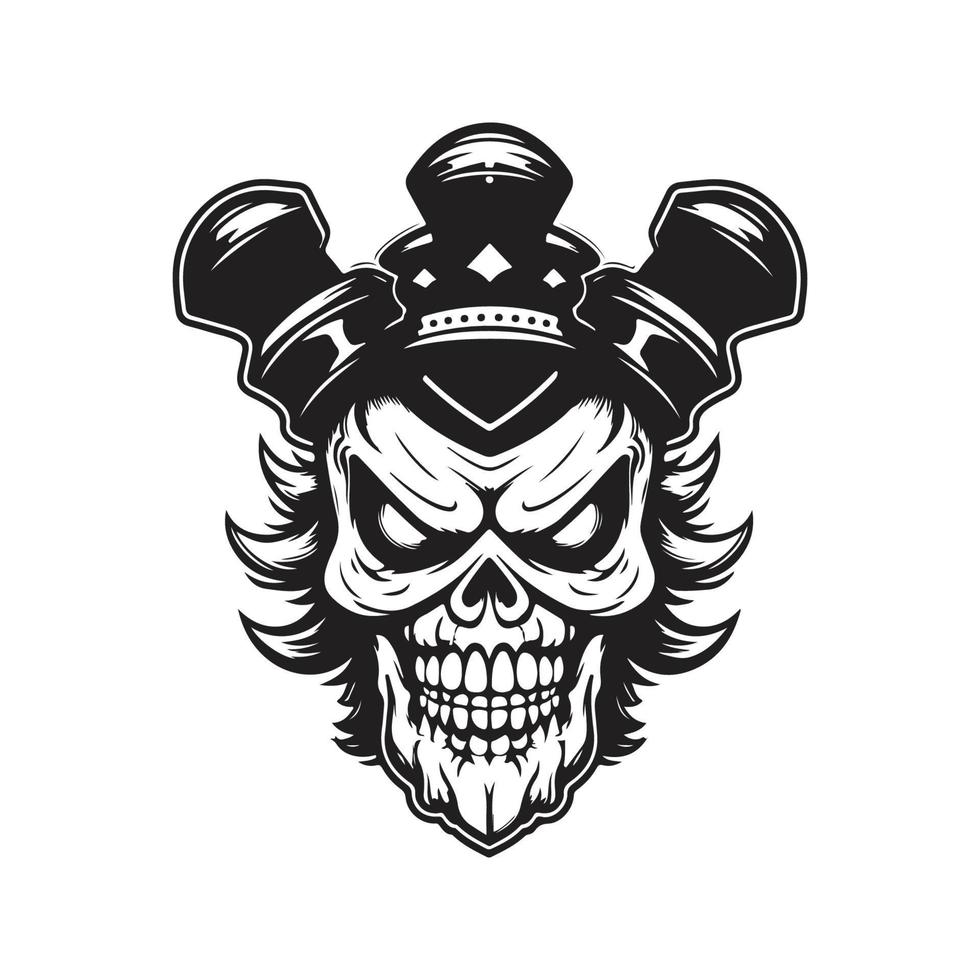 skull clown, logo concept black and white color, hand drawn illustration vector