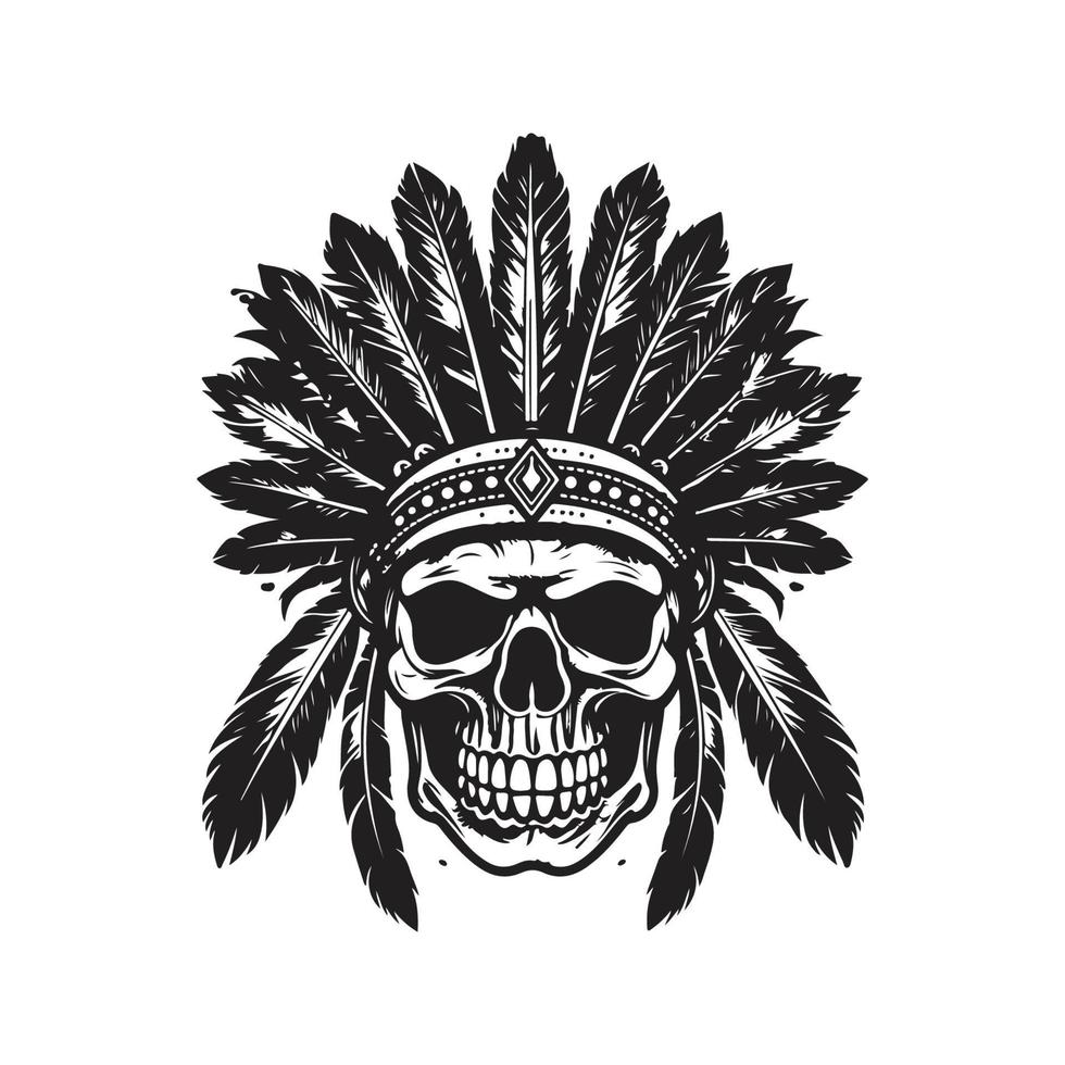 indian skull, logo concept black and white color, hand drawn ...